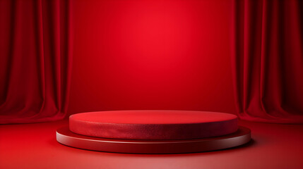 red stage curtains with spotlight