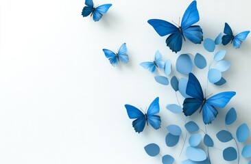3D wallpaper: blue butterflies,