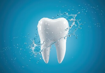 Dental health background with tooth and water splash