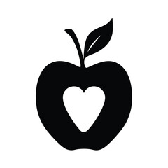 Stylized black apple silhouette with heart shape in the center graphic