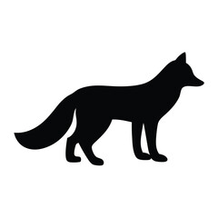 Black Silhouette of a Fox Standing on White Background, Simple Design