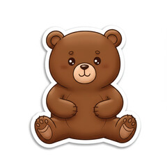 Obraz premium Cartoon brown bear sitting on white background, the concept of childhood