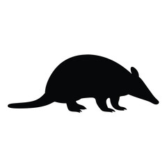 Black silhouette of a tamandua anteater walking across a white background
