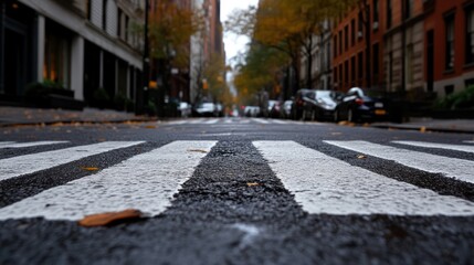 City street, perspective, pedestrian crossing, autumnal scene