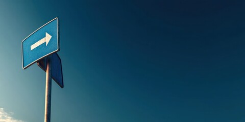 Blank Directional Road Sign on Blue Background