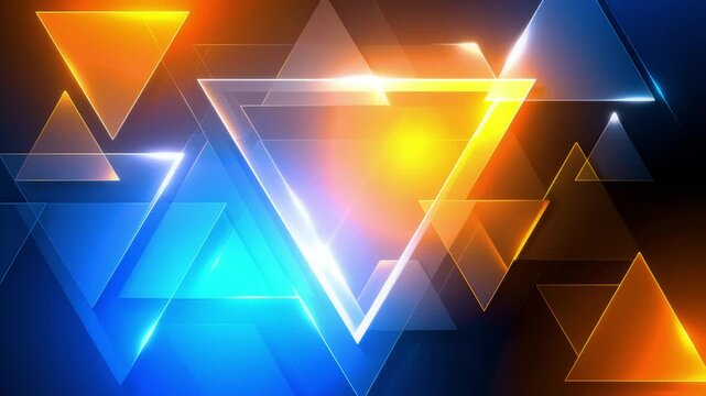 A colorful abstract background with blue and orange triangles. Scene is energetic and dynamic.neon abstract background.

