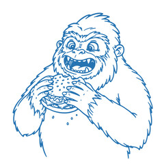 funny yeti eating a burger, fast food sketch