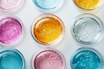 Row of colorful paint cans in various shades displayed on a wooden surface