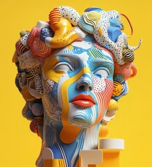 Statue head, objects, pop art style.