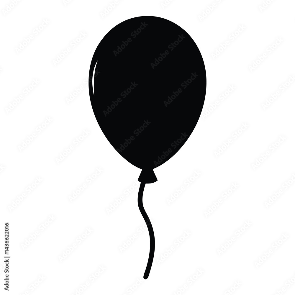 Poster monochrome image of a single black balloon with a curly string