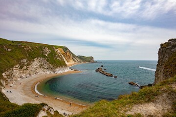 Purbeck limestone arch, Durdle Door, near Lulworth, Dorset coast, England, United Kingdom