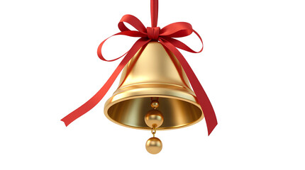 Photo of golden bell with red ribbon isolated on transparent background.png