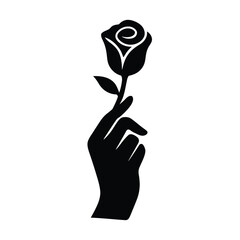 A hand holding a simple black and white rose Hand Holding Simple Rose Silhouette, Black White Rose Hand Outline,