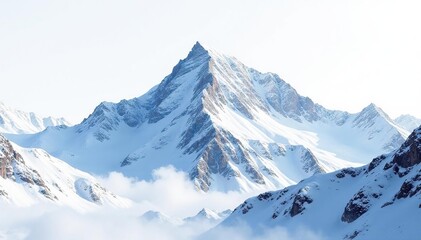 Obraz premium Snow-covered mountain peak, pristine white background, mountain, pure