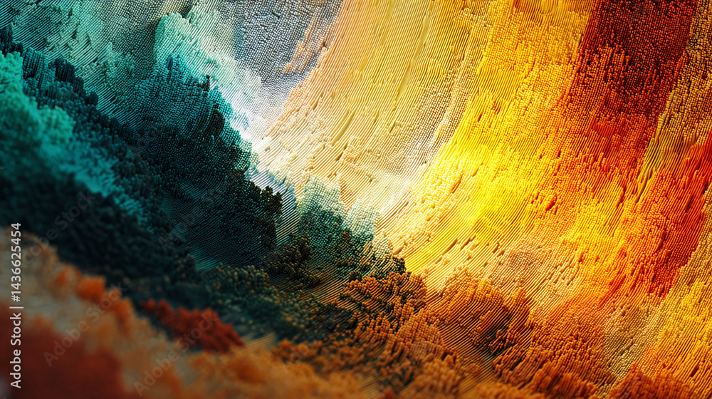 Poster Abstract image of textured surface with teal, orange and yellow hues creating a dynamic, flowing visual effect suitable for a modern design background