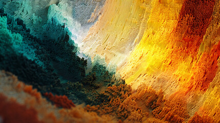 Abstract image of textured surface with teal, orange and yellow hues creating a dynamic, flowing visual effect suitable for a modern design background