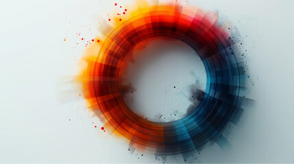 Motion blur effect. Abstract circular pattern with vibrant red, orange, and blue gradient. Ideal for modern technology and innovation themes
