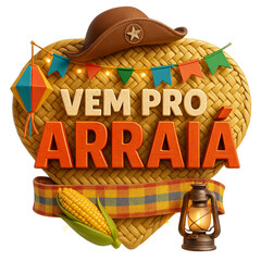Selo Digital Vem pro Arraiá com Chapéu de Lampião e Decoração Típica