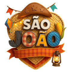 Selo 3D São João Festa Junina com Bandeirinhas, Balão e Chapéu Nordestino