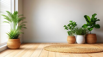 Stylish Modern Living Room Interior with Lush Green Plants