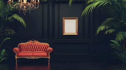 Obraz premium Elegant Living Room with Green Plants and Opulent Furniture Design