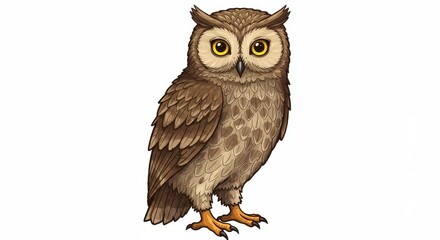 Illustration of a brown owl isolated on white background