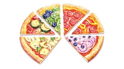 Colorful Illustration of Pizza Slices with Diverse Fillings
