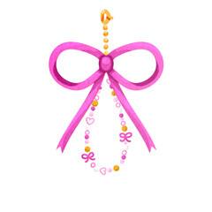 pink ribbon bow bag charm with beads