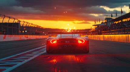 Racing car at sunset