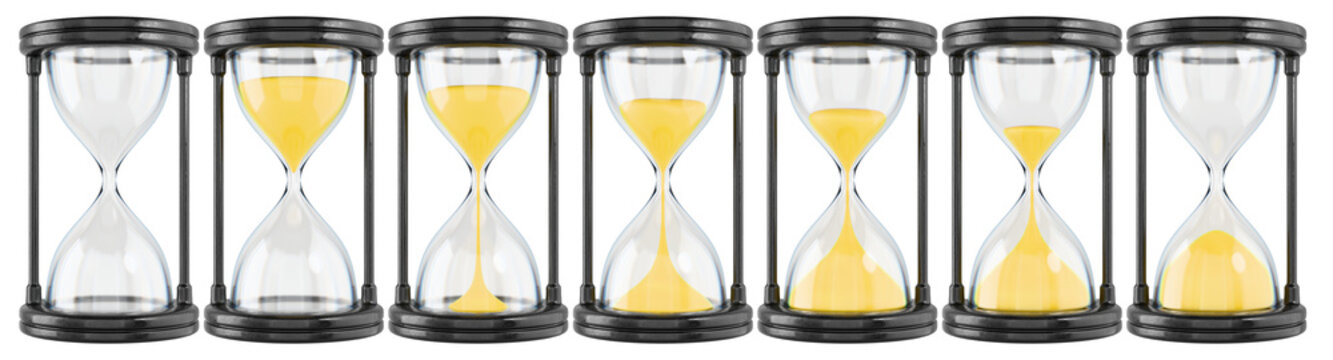 Retro hourglass. Isolated 3D rendered sand watch.