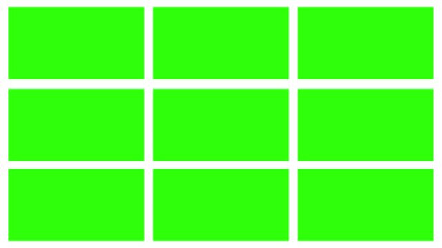 Grid or collage with Green Screen Grid Animation with Nine Rectangle Panels  Split Screen Layout Template for Video Editing, Collage Displays, Multi Frame Effects, green screen bento animation
