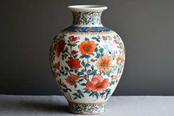An elegant porcelain vase adorned with a vibrant floral pattern, showcasing intricate details and traditional Chinese artistry.