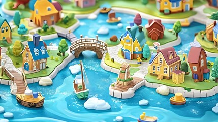 Isometric 3D Render of a Colorful Province in Thailand Landscape