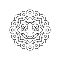 Cute cartoon frog mandala black and white outline perfect for coloring books and educational resources