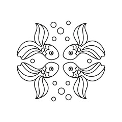 Decorative goldfish pattern underwater outlines with bubbles pet and animal illustration for design projects