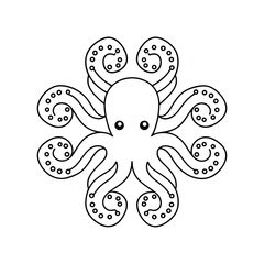 Simple octopus illustration black and white vector graphic for kids coloring book and educational resources