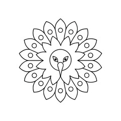 Stylized Peacock Mandala Bird, Feathers, Circular, Design, Art, Outline, Elegant, Symbol, Ornament, 