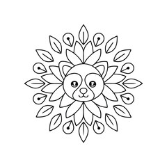 Fototapeta premium Adorable Raccoon Mandala Cute Animal Floral Line Art Design