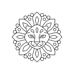 Mandala style leopard head outline design for coloring books and creative projects animal motif