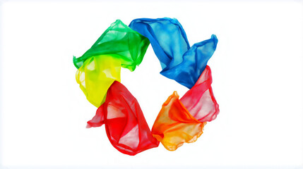 Colorful textile recycling concept on white background