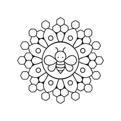 Intricate honeycomb bee mandala line art design honey insect symmetry geometric pattern flower style coloring page