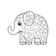 Cute cartoon elephant outline with circles for coloring page or dot marker activity sheet
