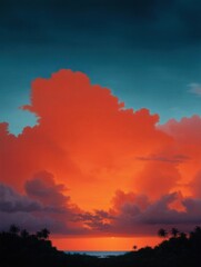 Obraz premium Photograph of a beautiful sunset over the ocean. the sky is filled with vibrant colors, ranging from deep oranges and reds to lighter pinks and yellows.