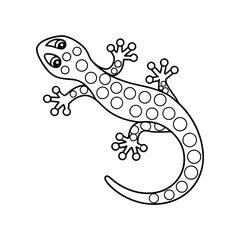 Simple gecko outline illustration with polka dots design element for coloring books and educational resources