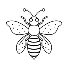 Simple outline drawing of a bee with spotted wings for coloring pages and crafting