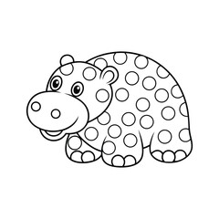 Cartoon hippo with polka dots line art illustration for childrens coloring book or educational materials