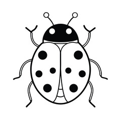 Simple graphic illustration of a black and white ladybug with spots isolated on white background