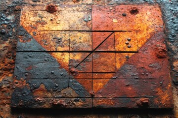Surface Texture of Weathered Rust and Corroded Metal with Geometric Shapes and Lines Marked Out