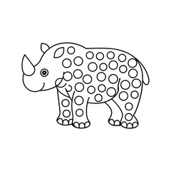 Cute cartoon rhino outline with circles vector illustration suitable for childrens coloring or educational materials
