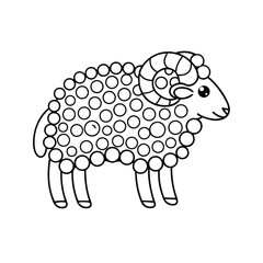 Cartoon sheep outline with circle design animal illustration for coloring pages and creative projects